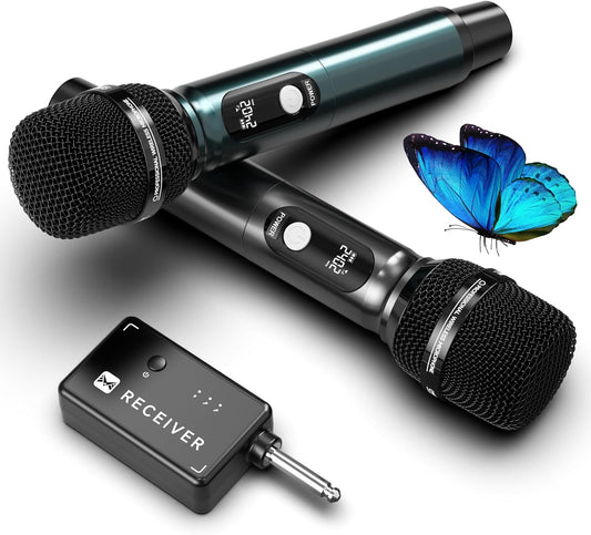 Professional Dual Wireless Microphone System – 240FT Long-Range Metal Handheld Mics, Studio-Grade Sound Pickup, Low Latency 3ms Wireless Mic for Singing, Karaoke, Events & Public Speaking