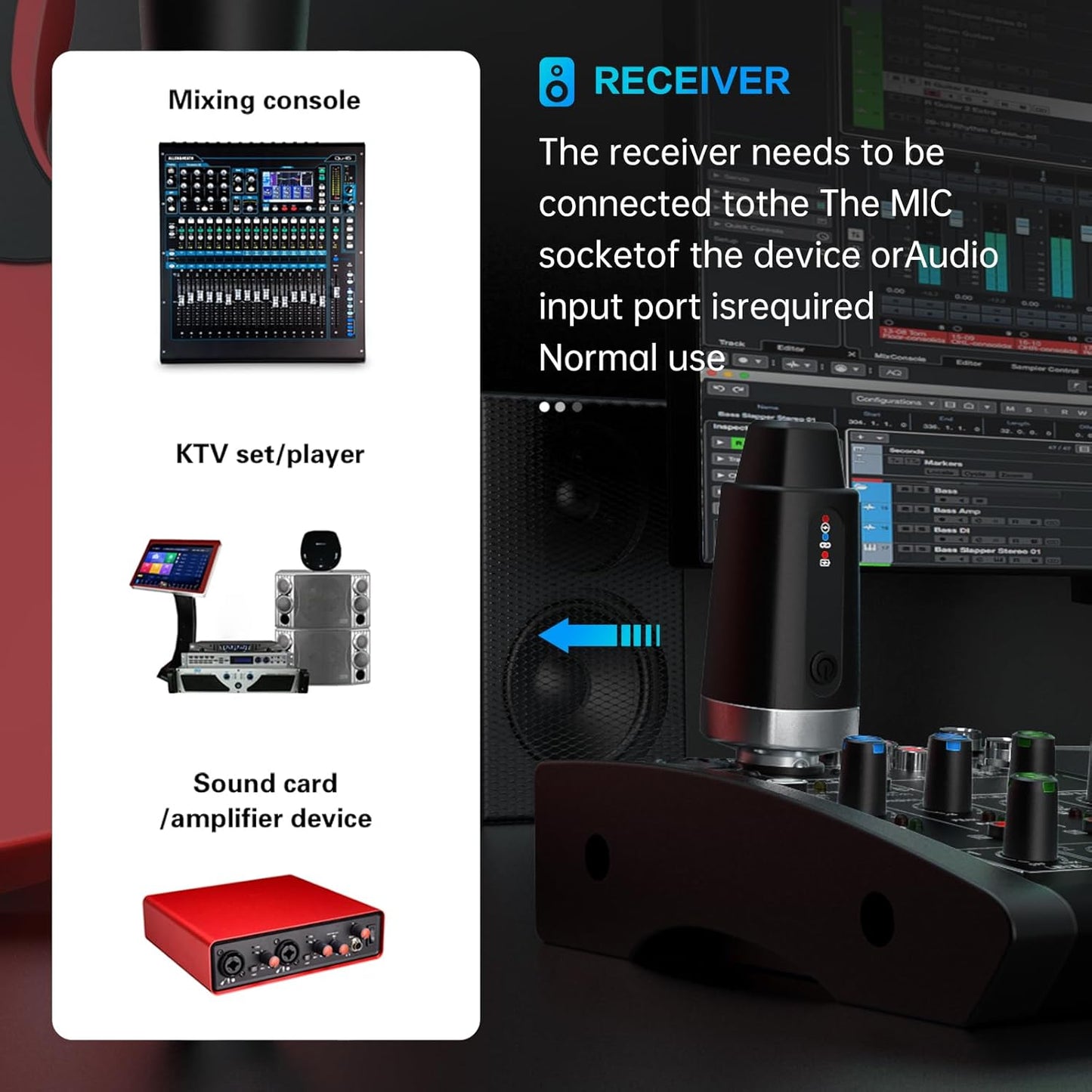 Wireless Microphone System – 2.4GHz XLR Transmitter & Receiver, Rechargeable Wireless Mic Adapter for Audio Mixer, Dynamic Mic, PA, Electric Guitar (M-04)