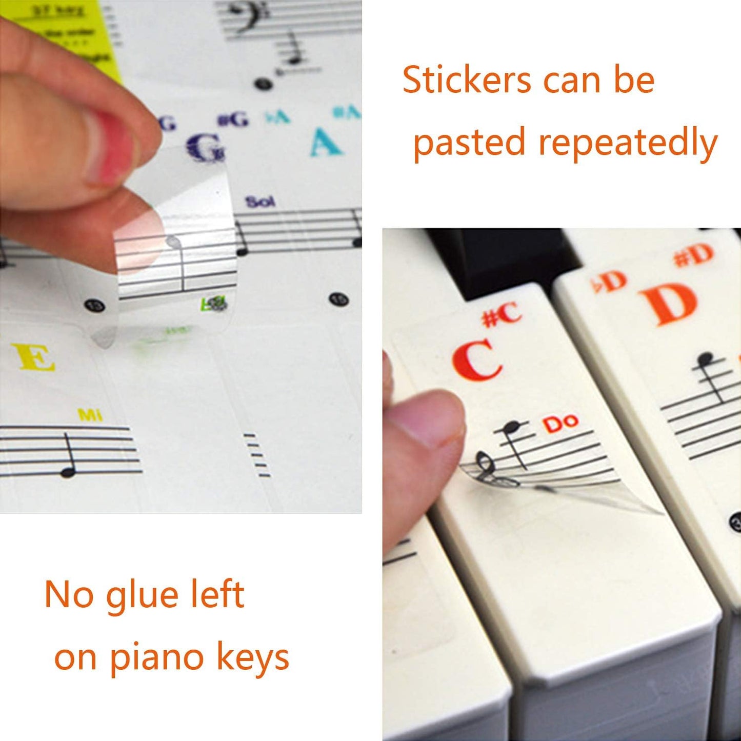 Piano Keyboard Learning Stickers – Multicolor Note Labels + Sheet Music for 37–88 Keys