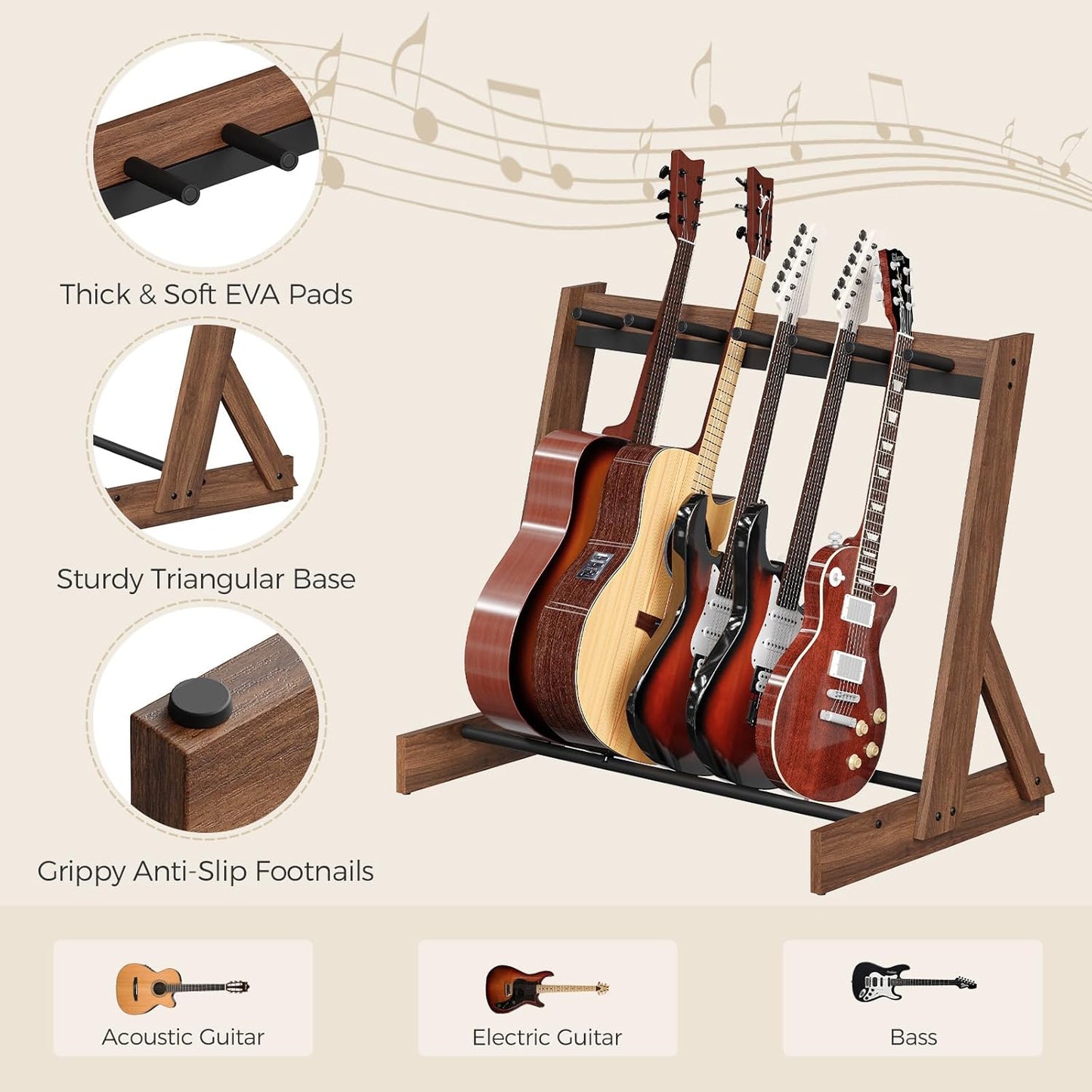 6 Guitar Rack Stand – Wooden Floor Guitar Holder