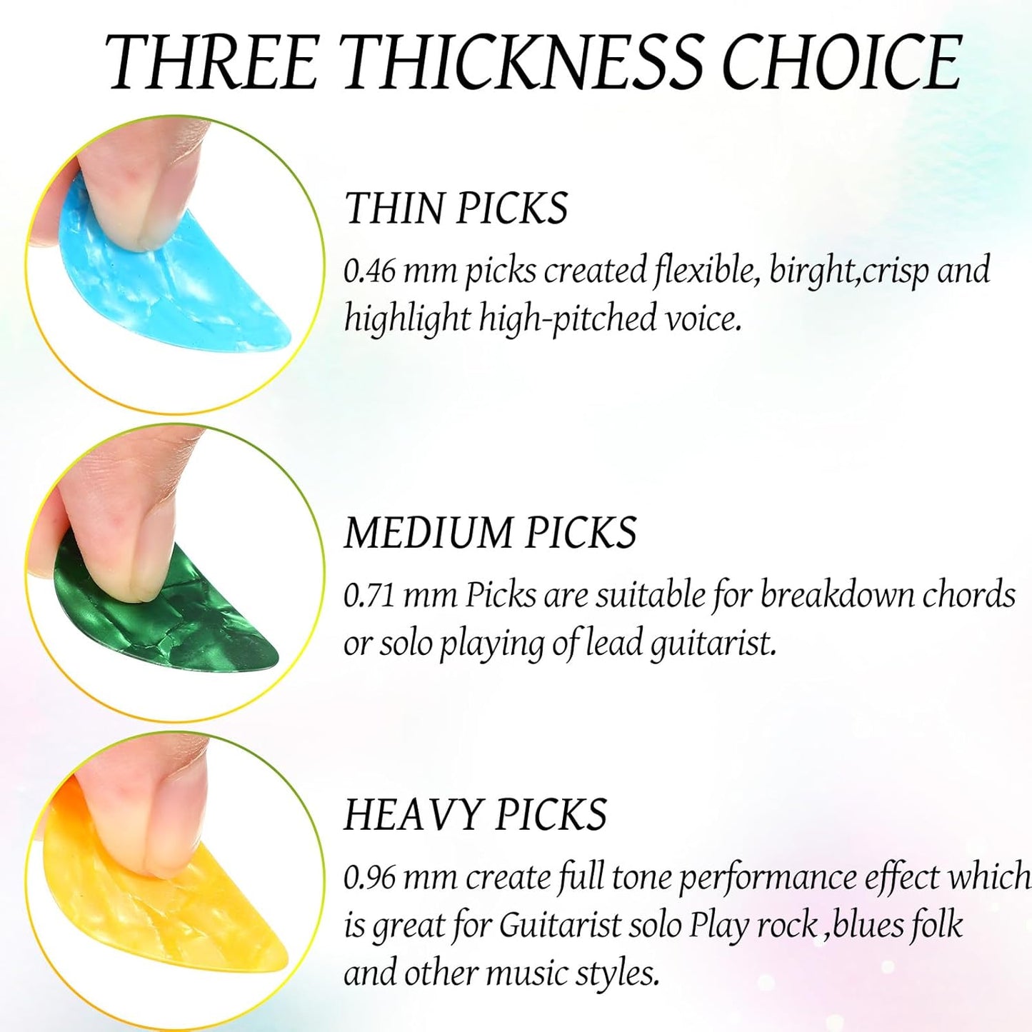 Kozmik Grooves 10-Pack Guitar Picks – Celluloid Plectrums, Thin/Medium/Heavy, 10 Colors, Acoustic & Electric Guitar