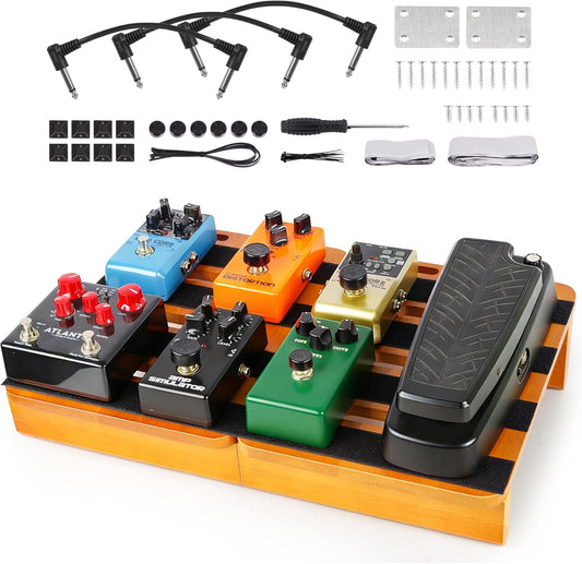 Wooden Guitar Pedalboard 17.3” Large Capacity – 2-in-1 Effects Pedal Board with Cable Management & Power Supply Space