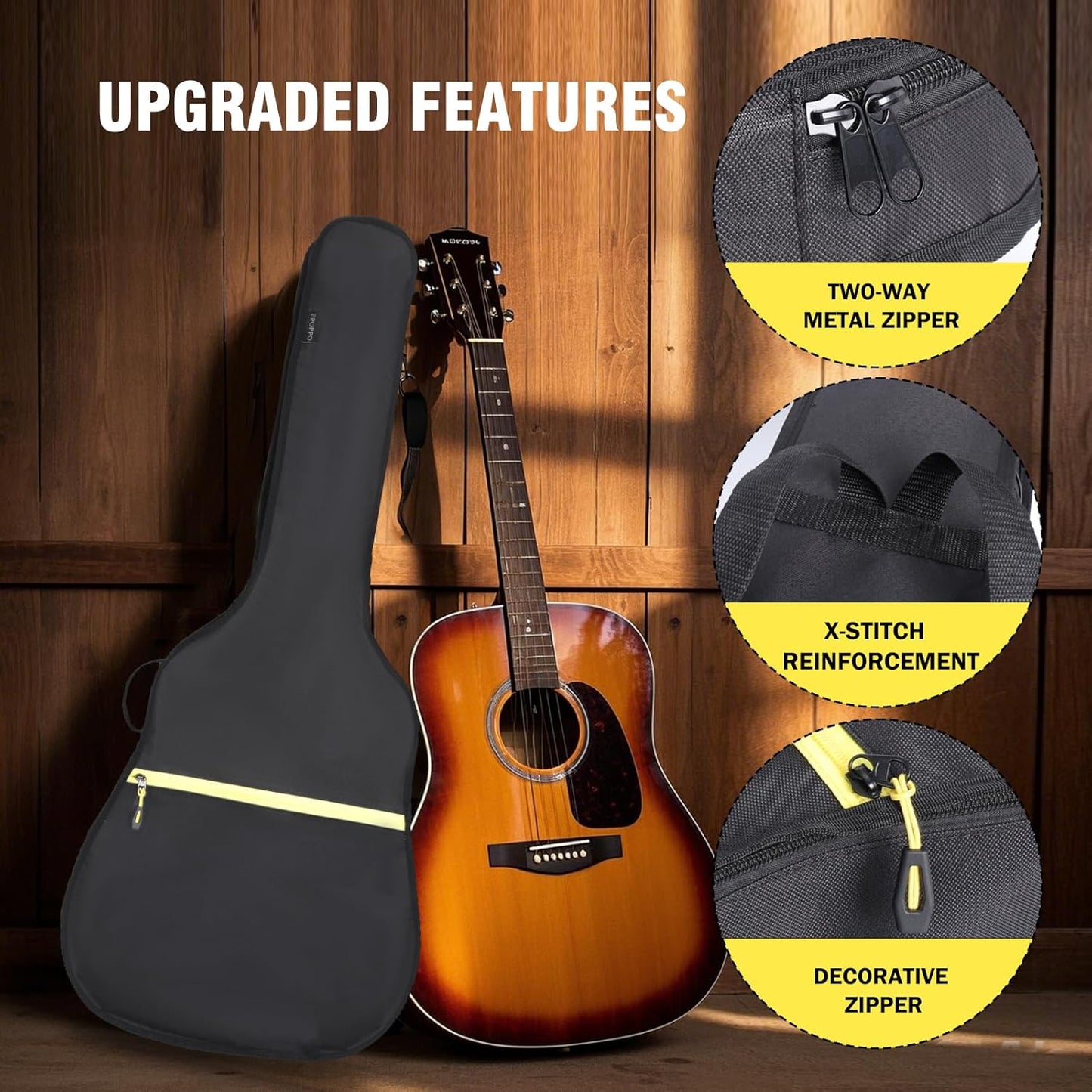 40/41/42 Inch Acoustic & Classical Guitar Gig Bag – 600D Waterproof Dust Cover, Lightweight Padded Soft Case with Pocket & Adjustable Straps