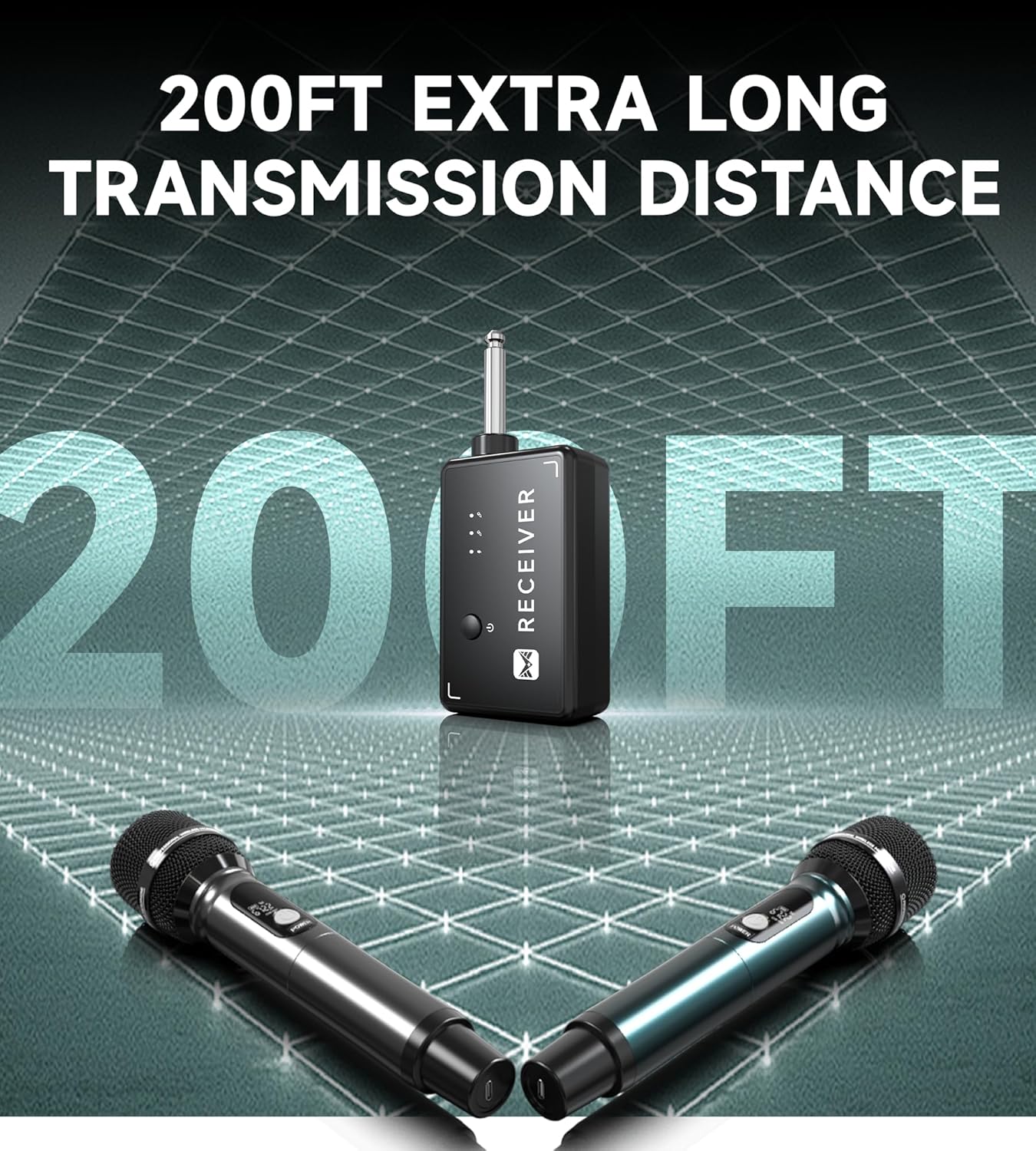 Professional Dual Wireless Microphone System – 240FT Long-Range Metal Handheld Mics, Studio-Grade Sound Pickup, Low Latency 3ms Wireless Mic for Singing, Karaoke, Events & Public Speaking