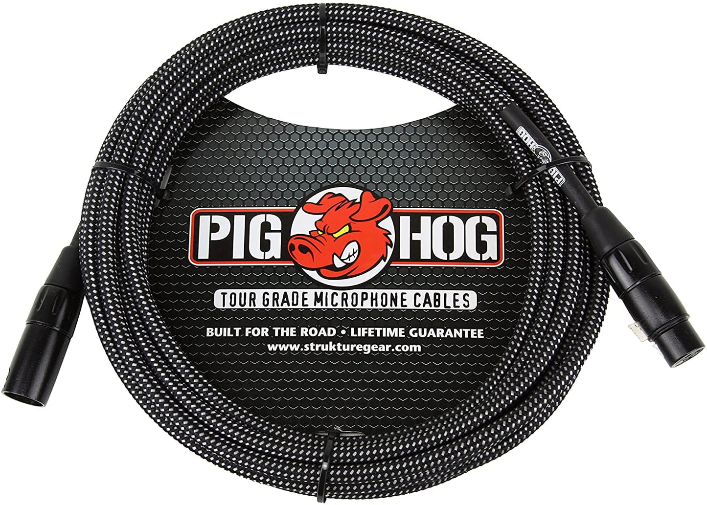 Pig Hog 20ft XLR Microphone Cable Black/White Woven PHM20BKW