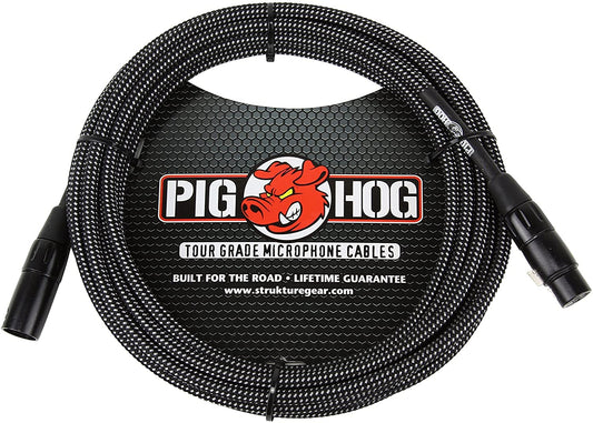 Pig Hog 20ft XLR Microphone Cable Black/White Woven PHM20BKW