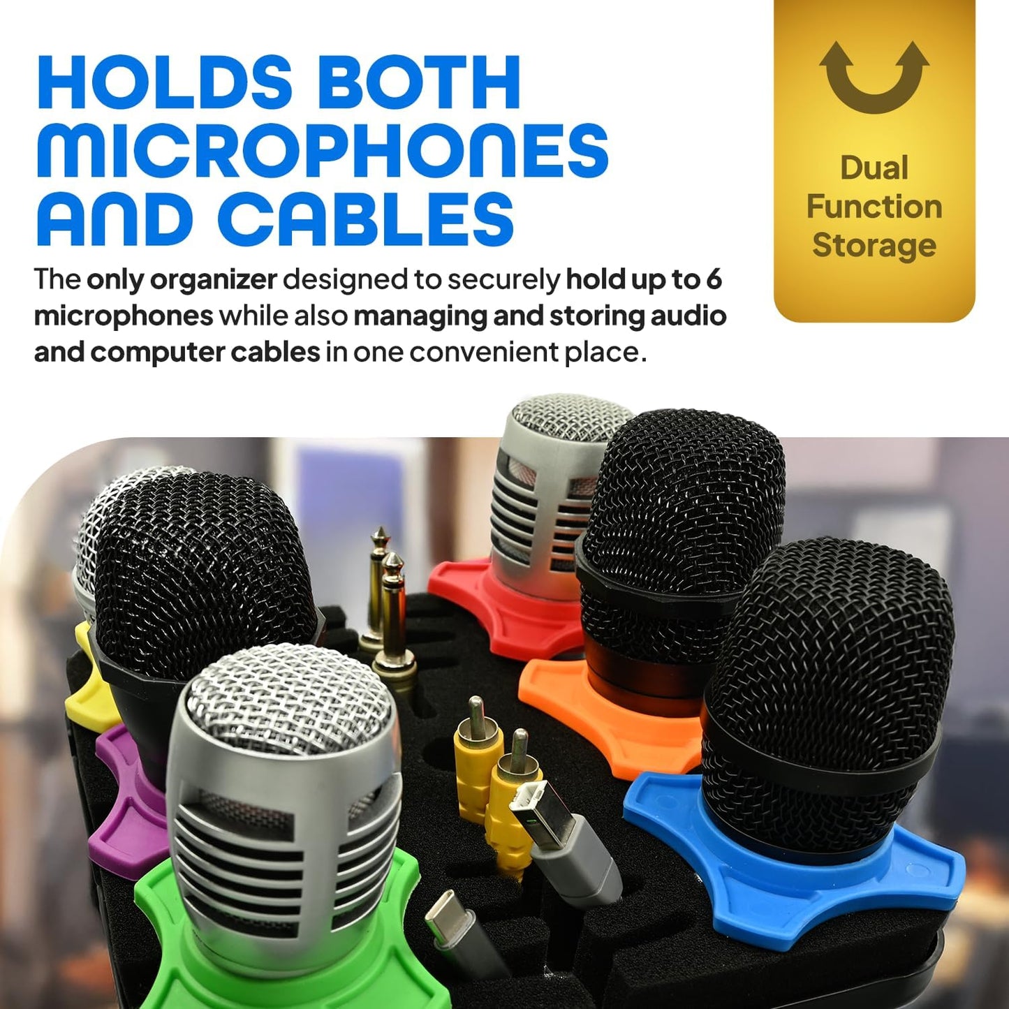 Multi Microphone Holder – 6 Mic Stand Organizer