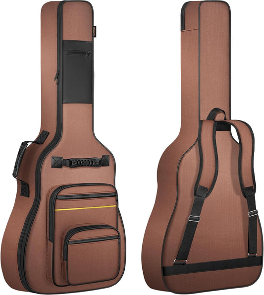 Brown Guitar Gig Bag – Acoustic & Classical Guitar Case with Dual Adjustable Shoulder Straps, Padded Soft Cover with Front Pockets