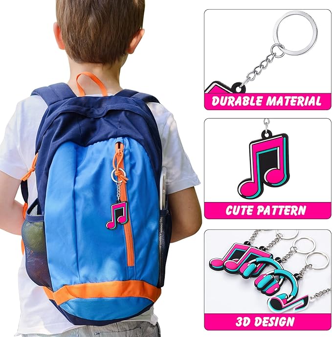 Music Note Silicone Keychain – Musical Key Ring for Guitar Players & Music Lovers, Lightweight Backpack Charm, Musician Gift Accessory