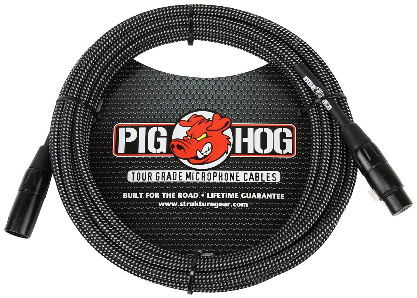 Pig Hog PHM10BKW 10ft XLR Microphone Cable – Black/White Woven