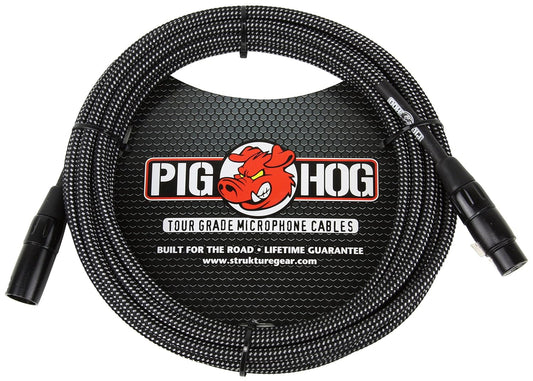 Pig Hog PHM10BKW 10ft XLR Microphone Cable – Black/White Woven