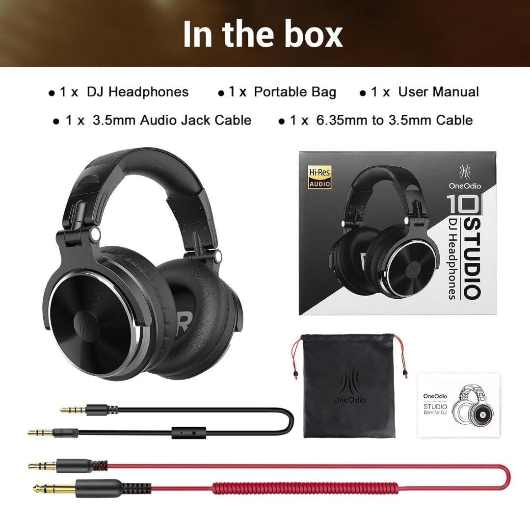 OneOdio Wired Over Ear Headphones Hi-Res Studio Monitor & Mixing DJ Stereo Headsets with 50mm Drivers and 1/4 to 3.5mm Jack for AMP Computer Recording Podcast Keyboard Guitar Laptop - Black