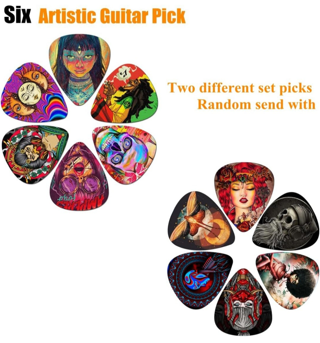 Guitar Slide, Set of 2 Glass Guitar Slide, 1 Steel Guitar Slide, 1 Guitar Slide Ring, with 6 Pieces Artistic Guitar Picks in Red EVA Box