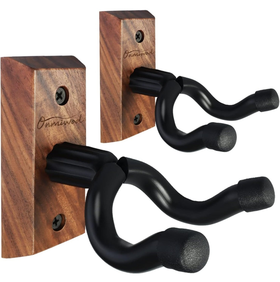 Guitar Wall Mount 2 Pack, Black Walnut Wood Guitar Hanger, U-Shaped Guitar Wall Hanger Mount, Guitar Holder Hook Stand Wall for Acoustic, Electric Guitar, Banjo, Bass, for Guitar Player Men Boy