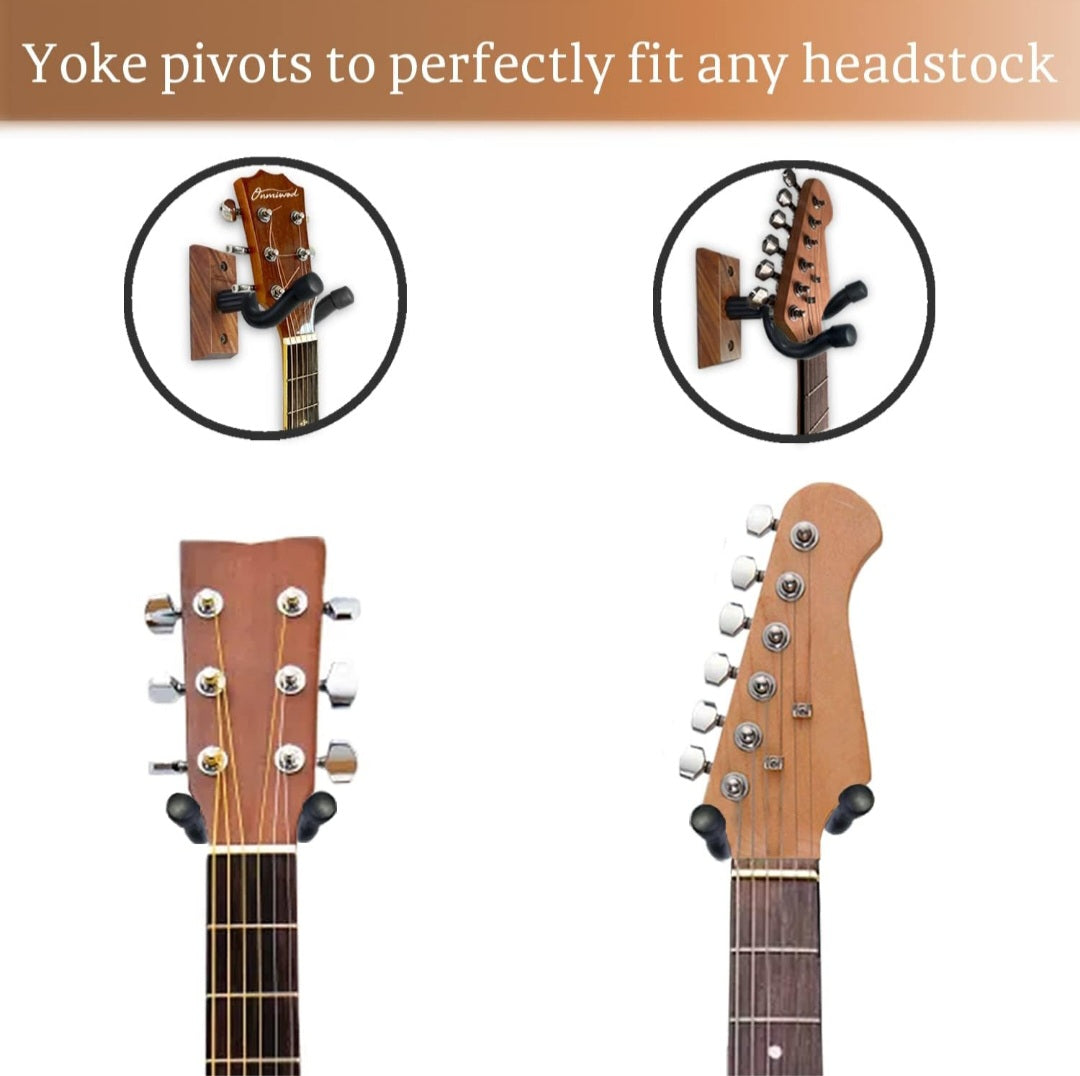 Guitar Wall Mount 2 Pack, Black Walnut Wood Guitar Hanger, U-Shaped Guitar Wall Hanger Mount, Guitar Holder Hook Stand Wall for Acoustic, Electric Guitar, Banjo, Bass, for Guitar Player Men Boy