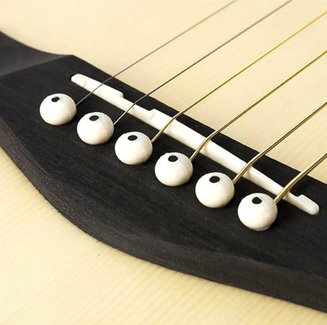 Kit Complet Remplacement Pont Guitare Acoustique – Selle, Écrou, Épingles Avec Dot Blanc En Bois Naturel