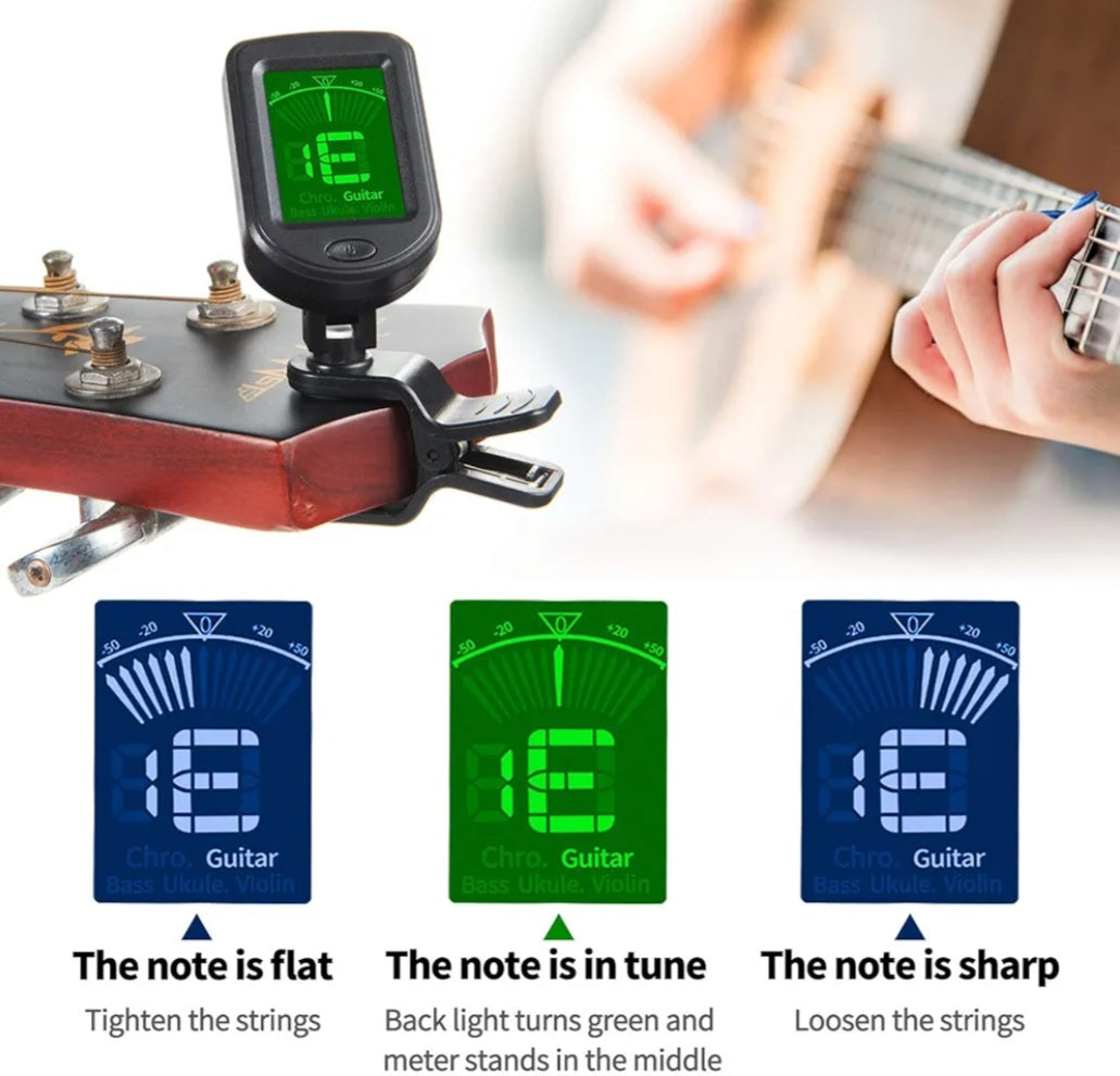 Kozmik Grooves Clip on Tuner for Guitar, Bass, Ukulele, Violin, Banjo Tuner and more!
