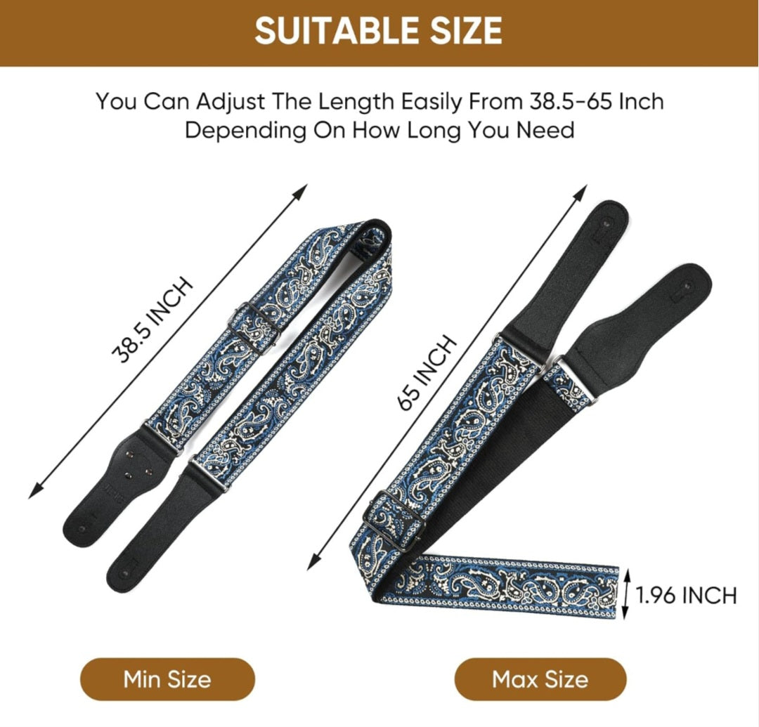 Guitar Strap,Jacquard Embroidered Cotton Guitar Straps with Real Leather Ends for Acoustic Guitars