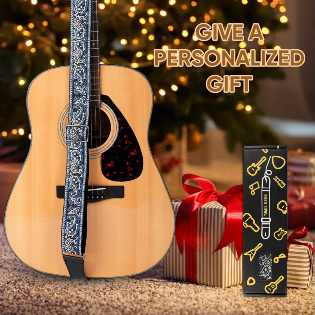 Guitar Strap,Jacquard Embroidered Cotton Guitar Straps with Real Leather Ends for Acoustic Guitars