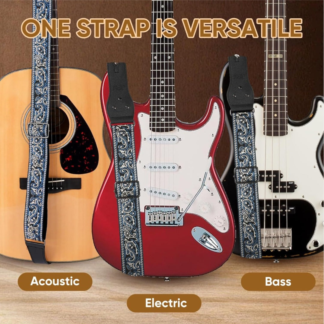 Guitar Strap,Jacquard Embroidered Cotton Guitar Straps with Real Leather Ends for Acoustic Guitars