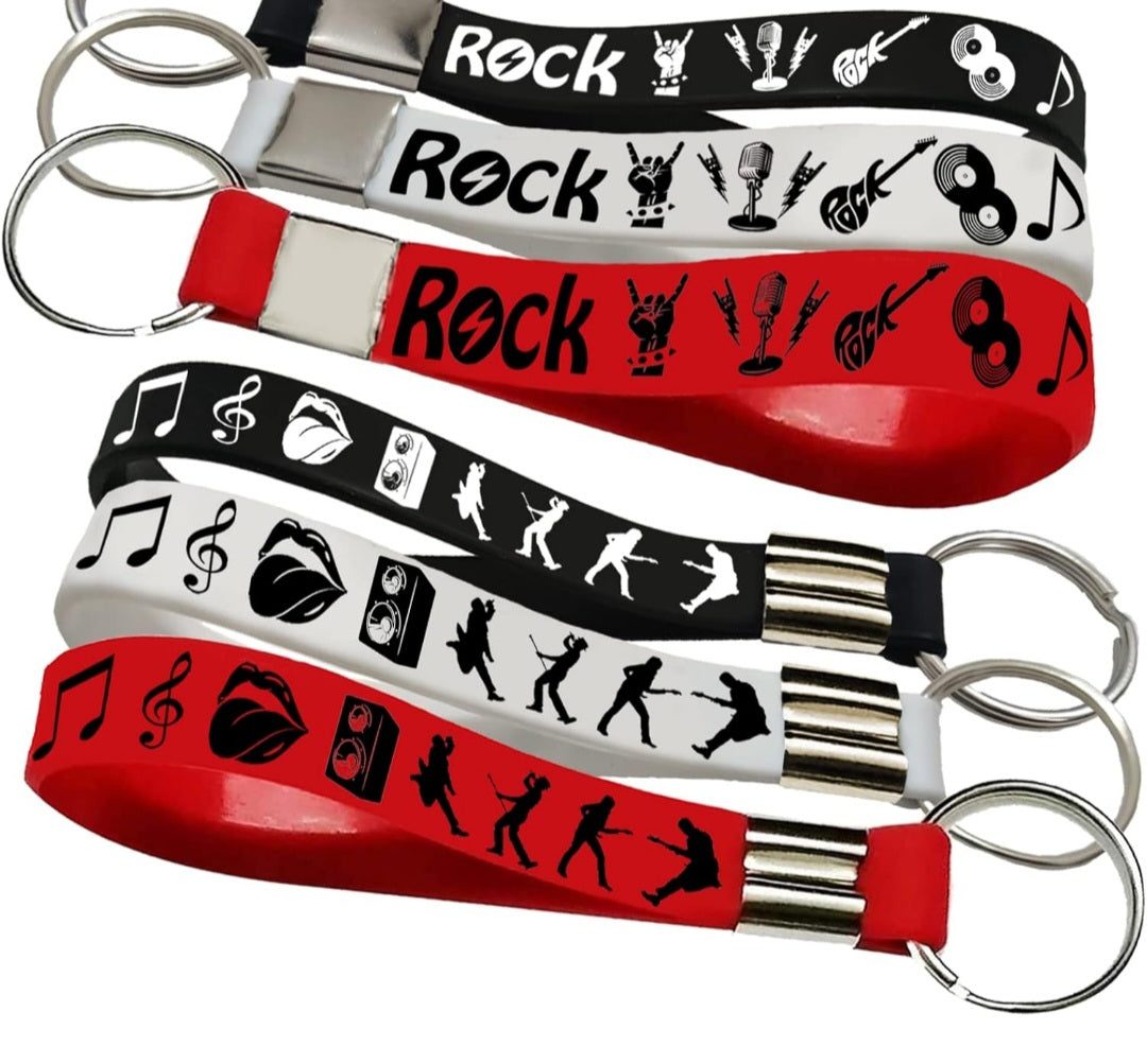 Rock and Roll Silicone Keychains Rubber Keyrings -80s 90s Party Supplies Music Guitar Rap Hip Hop Birthday Baby Shower Party Favors