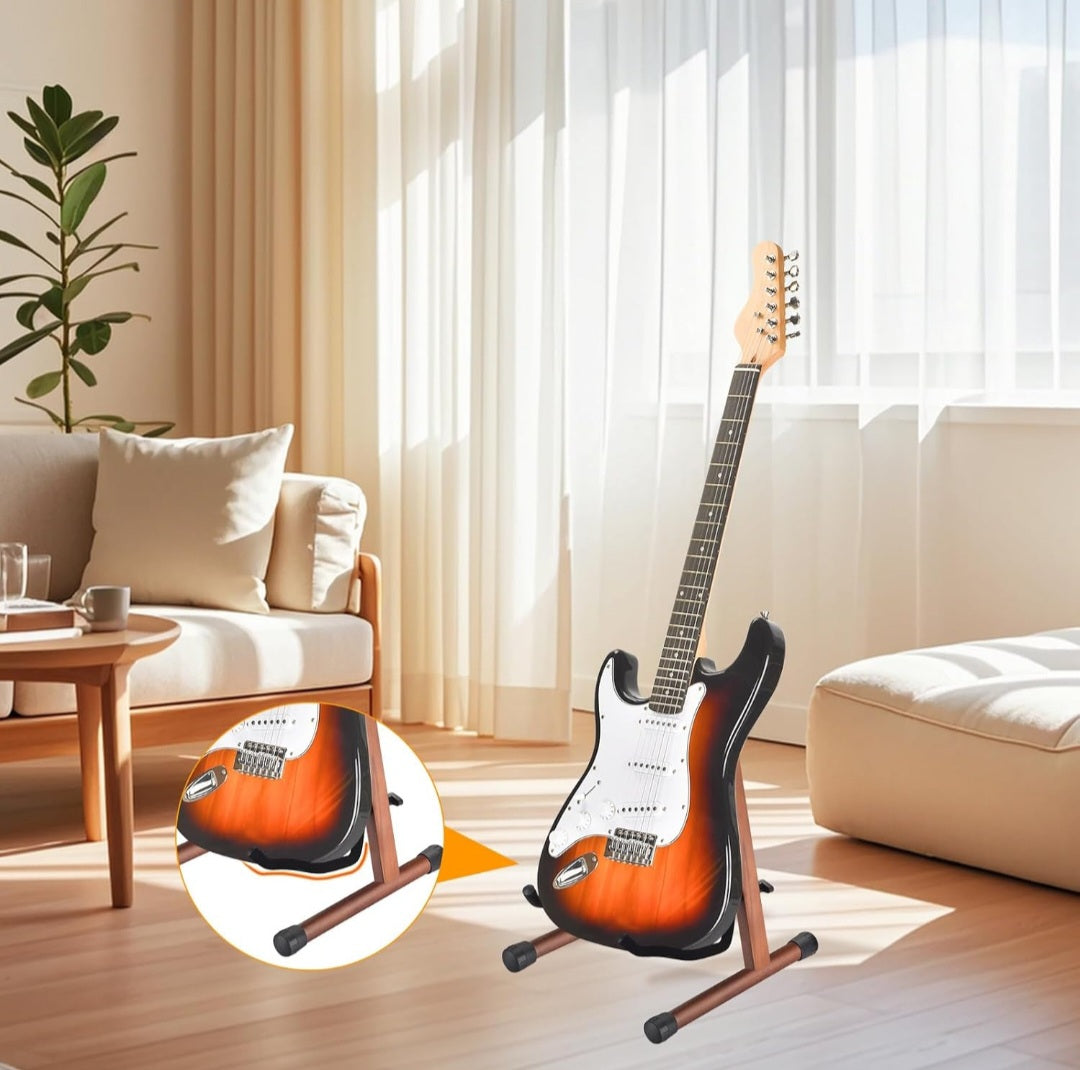 MOREYES Guitar Stand, Acoustic Guitar Stand, Folding A-Frame Electric Guitar Stand, Wooden Guitar Stands Floor For School Music Program, Concerts & Multiple Users, Easy to Assemble