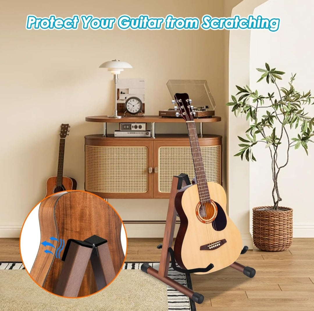 MOREYES Guitar Stand, Acoustic Guitar Stand, Folding A-Frame Electric Guitar Stand, Wooden Guitar Stands Floor For School Music Program, Concerts & Multiple Users, Easy to Assemble