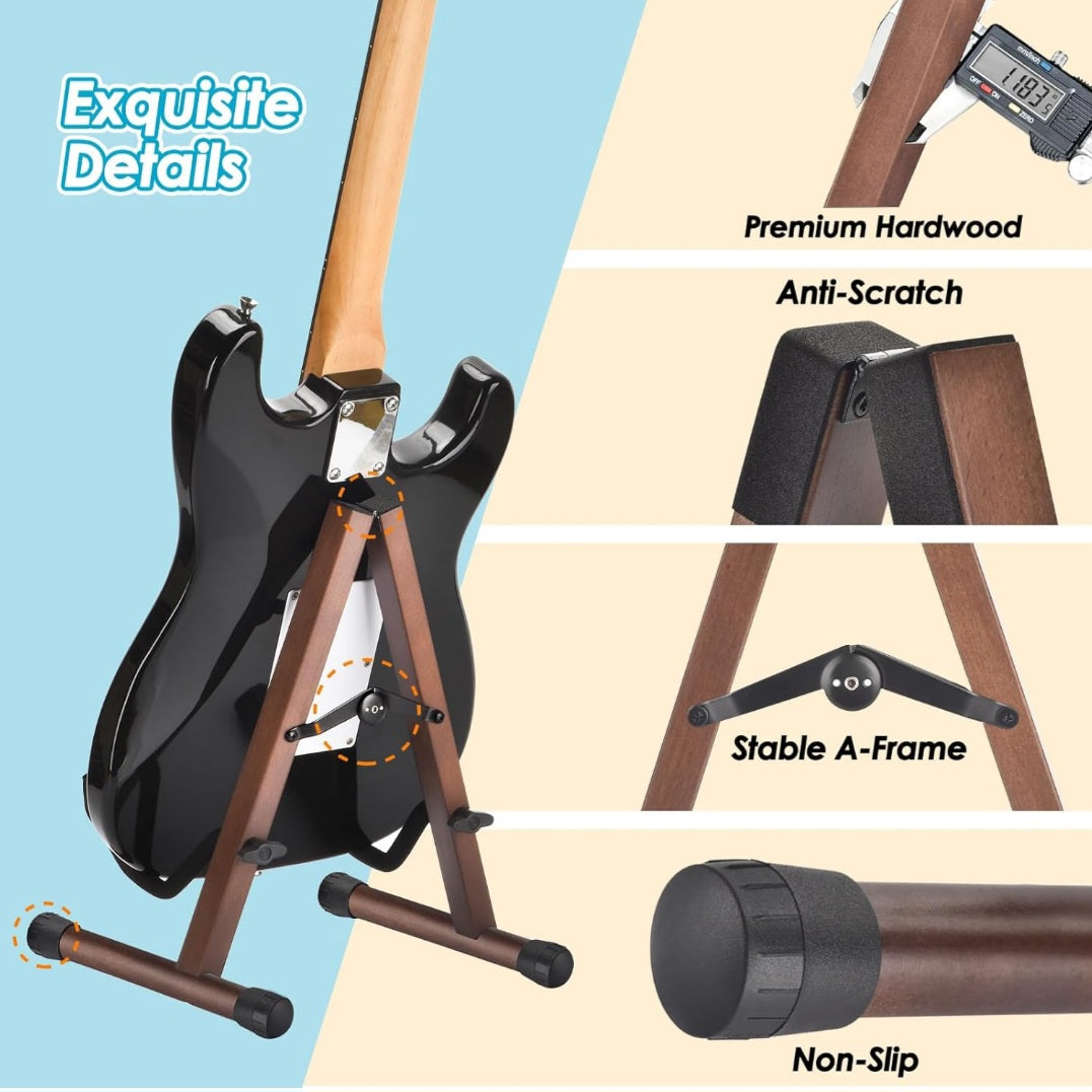 MOREYES Guitar Stand, Acoustic Guitar Stand, Folding A-Frame Electric Guitar Stand, Wooden Guitar Stands Floor For School Music Program, Concerts & Multiple Users, Easy to Assemble