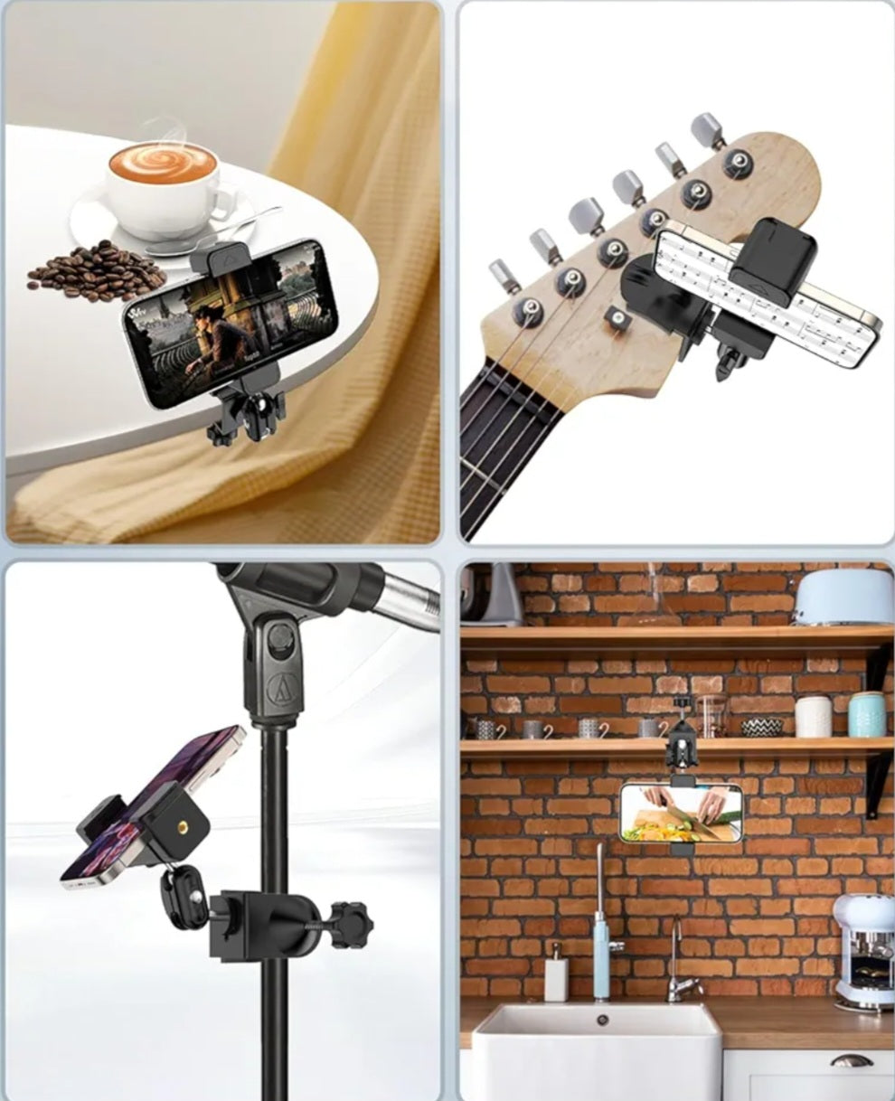 Guitar Head Phone Holder Mount, for Viewing Sheet Music and Recording Videos, 360° Rotating Guitar Accessory/Stuff, for 4.7-6.5" Smartphones, Ideal Gift for Men and Women, Fits Guitar/Bass/Ukulele