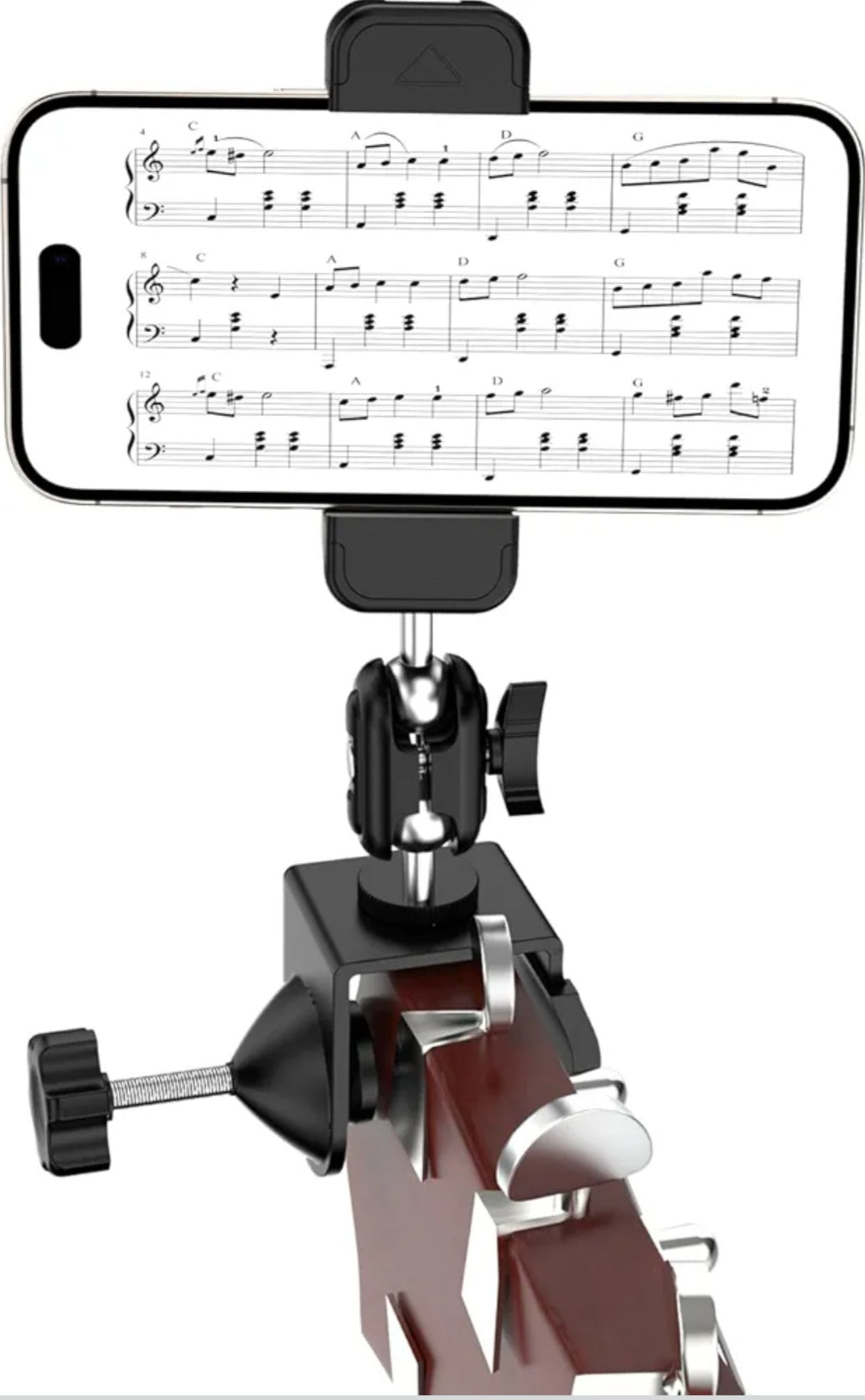 Guitar Head Phone Holder Mount, for Viewing Sheet Music and Recording Videos, 360° Rotating Guitar Accessory/Stuff, for 4.7-6.5" Smartphones, Ideal Gift for Men and Women, Fits Guitar/Bass/Ukulele