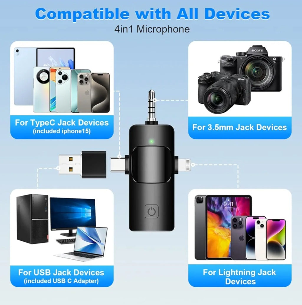 Weton 4 in 1 Wireless Lavalier Microphones for iPhone, Camera, Android, Laptop, Mini Microphone, Noise Canceling Lapel Mic - Clip on Mic for Interview Video Recording Podcast Vlog YouTube