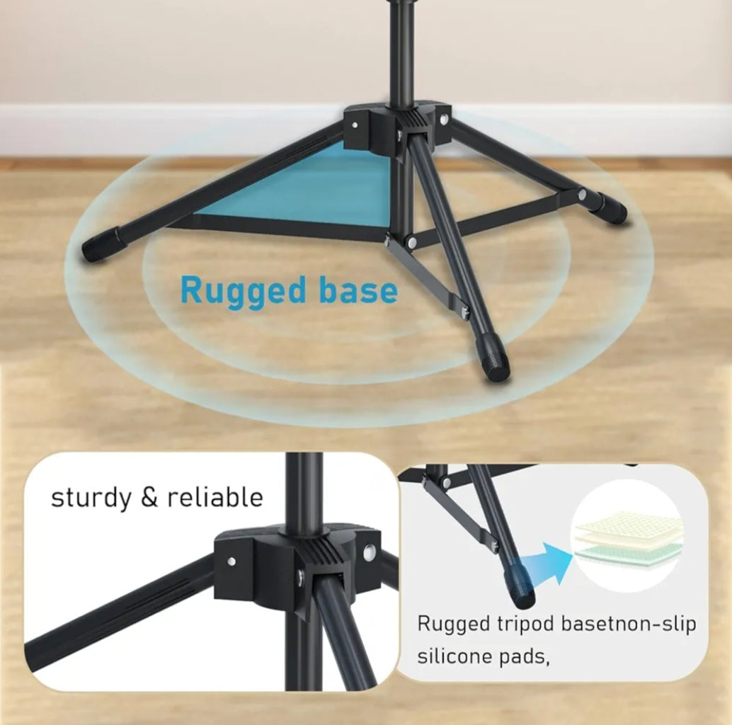 GUITTO Microphone Floor Stand with Phone/iPad Holder, Adjustable Boom Mic Stand with Heavy-Duty Base, Dual Device Mount for Streaming, Podcasting, Recording, and Live Performances GMS-04