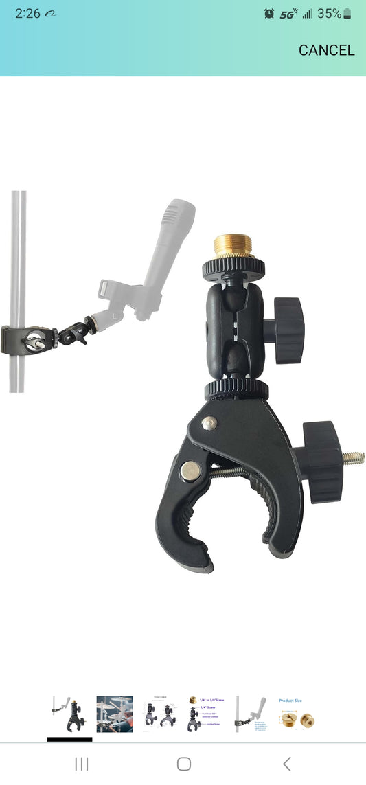 Microphone Crab Clip Mount with Double Ball Head Adjustment 1/4" to 5/8" Thread, Compatible with Most Microphones, Studio Recording, Podcasting, and Live Streaming - Durable and Flexible Design