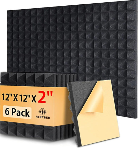 6 Pack Sound Proofing Panels 12x12x2 Inch Acoustic Wall Panels Self Adhesive Soundproofing Panels with Strong Glue