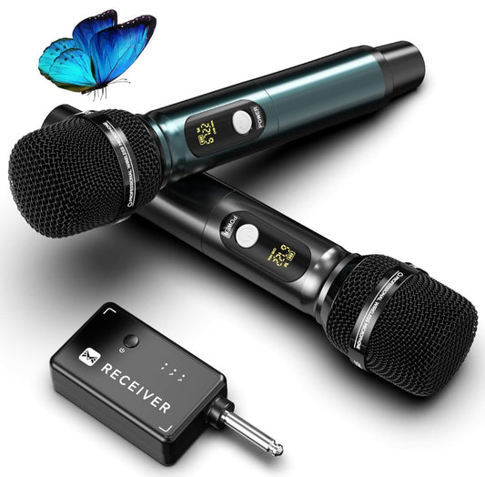 Kozmik Grooves Dual Wireless Microphone System – UHF, 240 ft Range, Studio-Grade Sound, Metal Mics