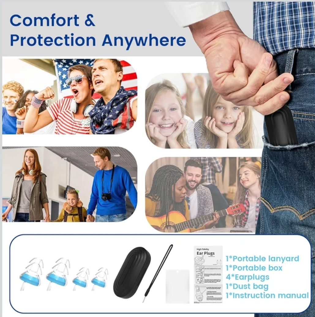 High Fidelity Concert Ear Plugs – Noise-Reducing Silicone Ear Protection for Musicians, Live Shows & Festivals – 2 Pairs (S+M/L)