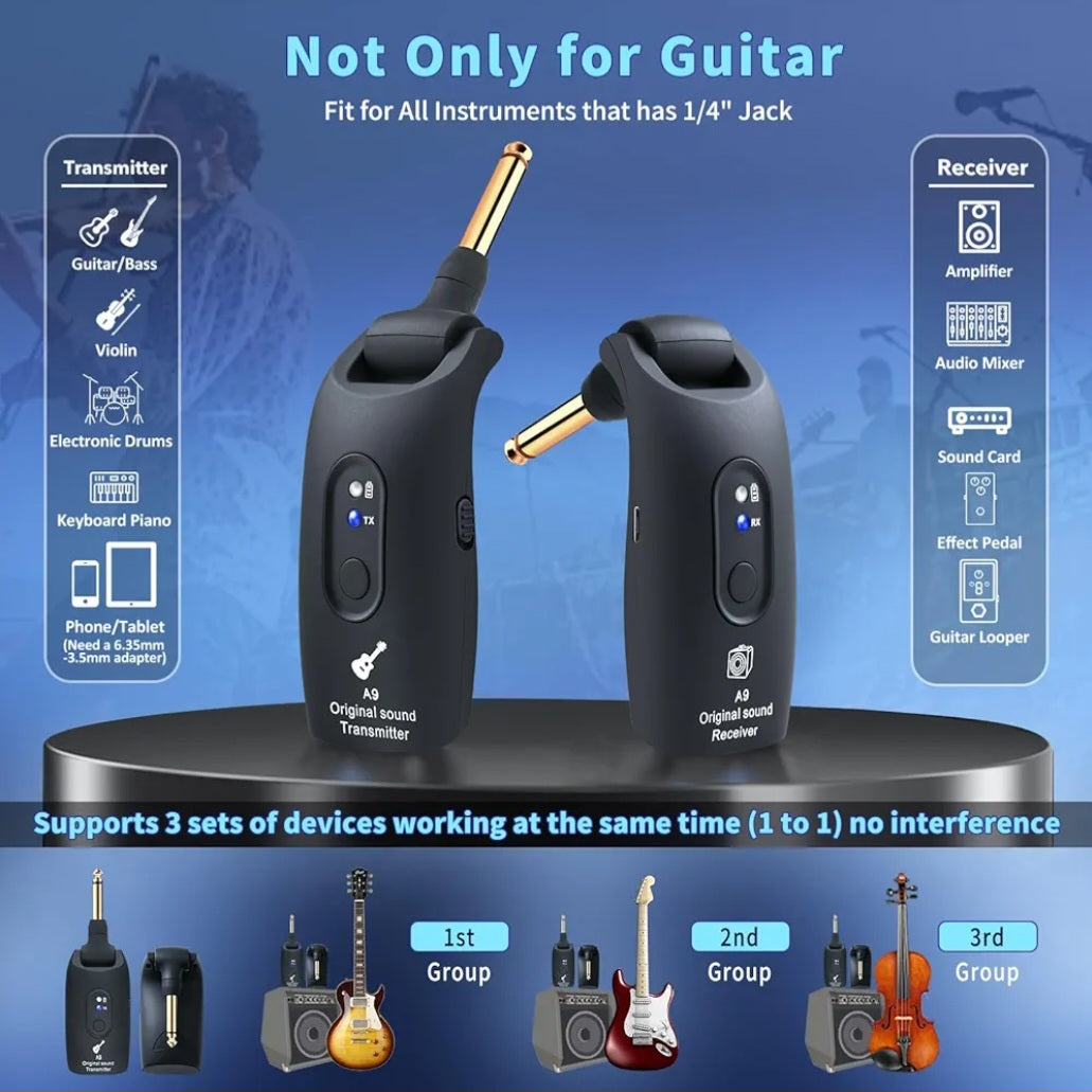 🎸 Wireless Guitar System 2.4GHz – 100ft Range + Free Picks & Tin
