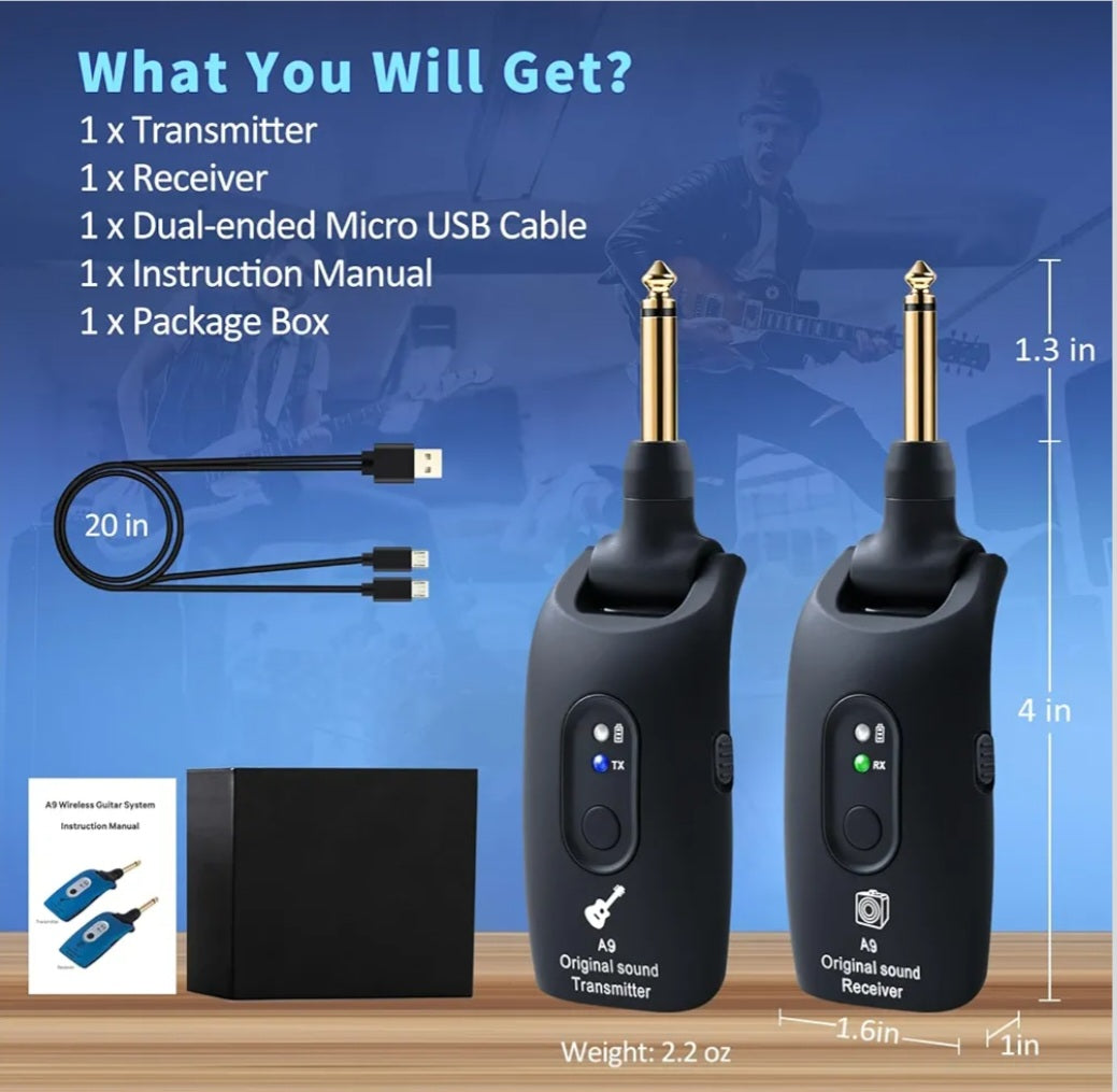 🎸 Wireless Guitar System 2.4GHz – 100ft Range + Free Picks & Tin