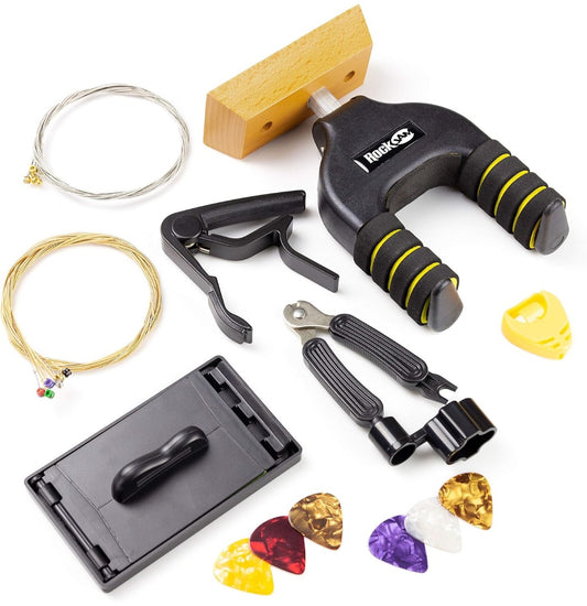 Complete Guitar Accessory Kit – Capo, Wall Hanger, String Winder, Fret Cleaner & Spare Strings