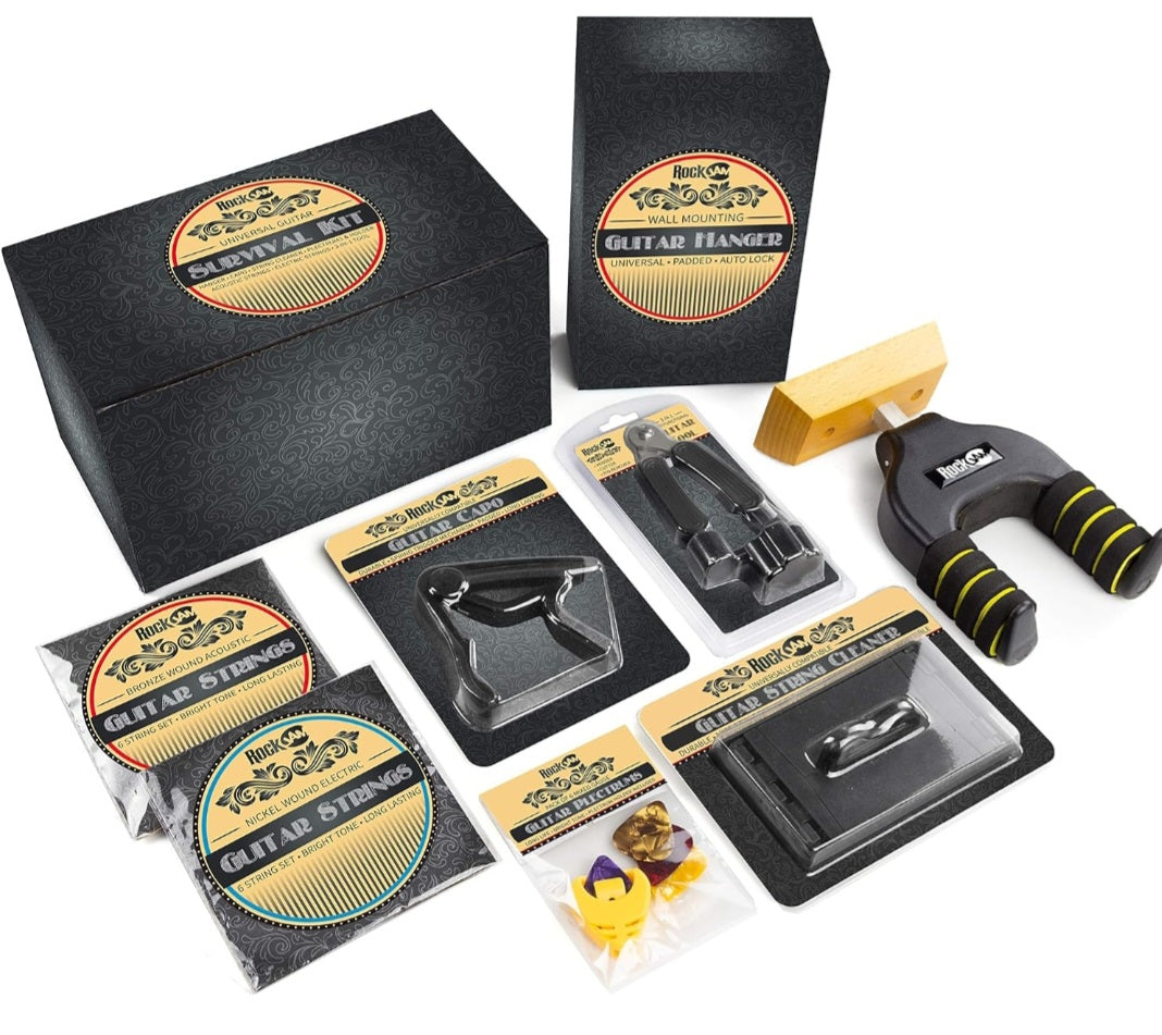 Complete Guitar Accessory Kit – Capo, Wall Hanger, String Winder, Fret Cleaner & Spare Strings