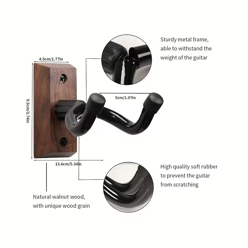 Kozmik Grooves Guitar Wall Stand – Rotatable Soft Hook, Black Walnut