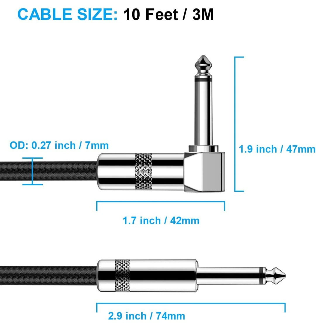 New bee Guitar Cable 10ft Electric Instrument Cord foo Pro Audio (Right Angle to Straight, Black)