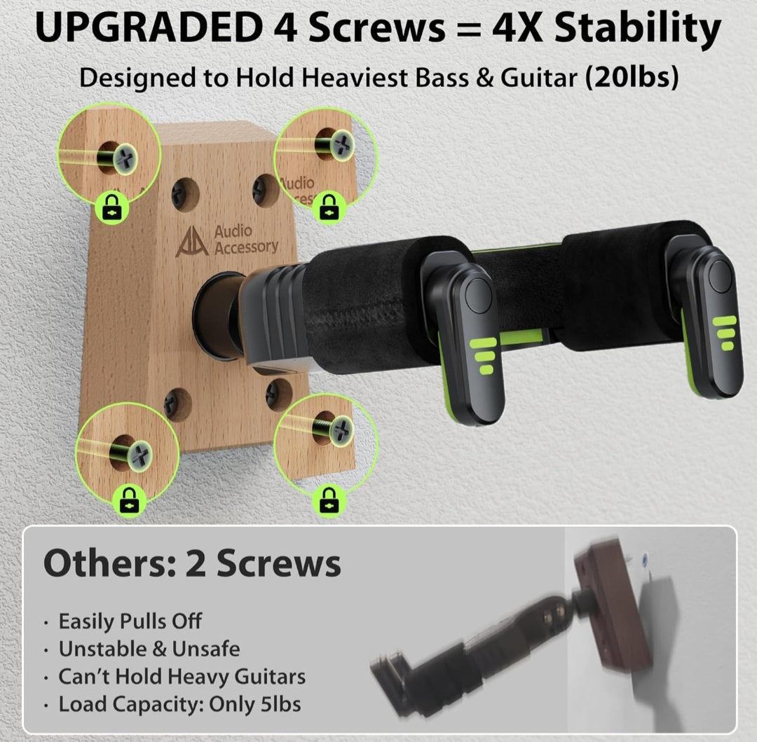 Guitar Wall Mount Auto-Lock – Heavy-Duty Hanger for Acoustic, Electric, Bass & Mandolin